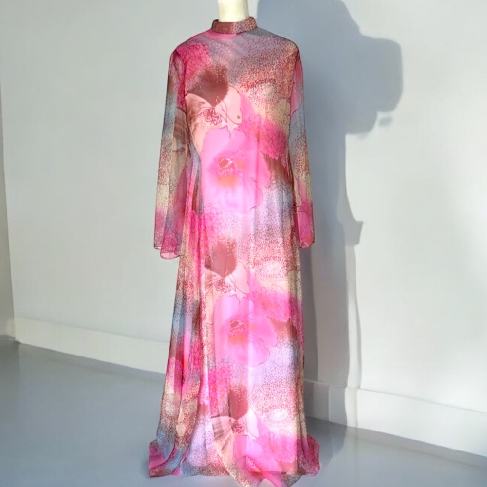 Pink Floral Long Sleeve Maxi Dress